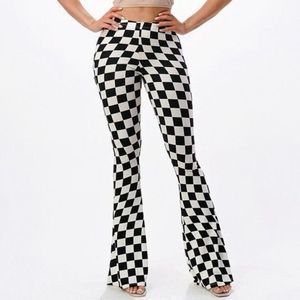 BEAR DANCE CLOTHING Wavy Checkered Flare Pants Buttery Soft Legging